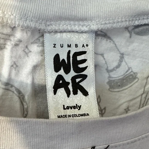 Zumba Fitness White Short Sleeve Graphic Pocket Tee with Black Doodles - Picture 2 of 9